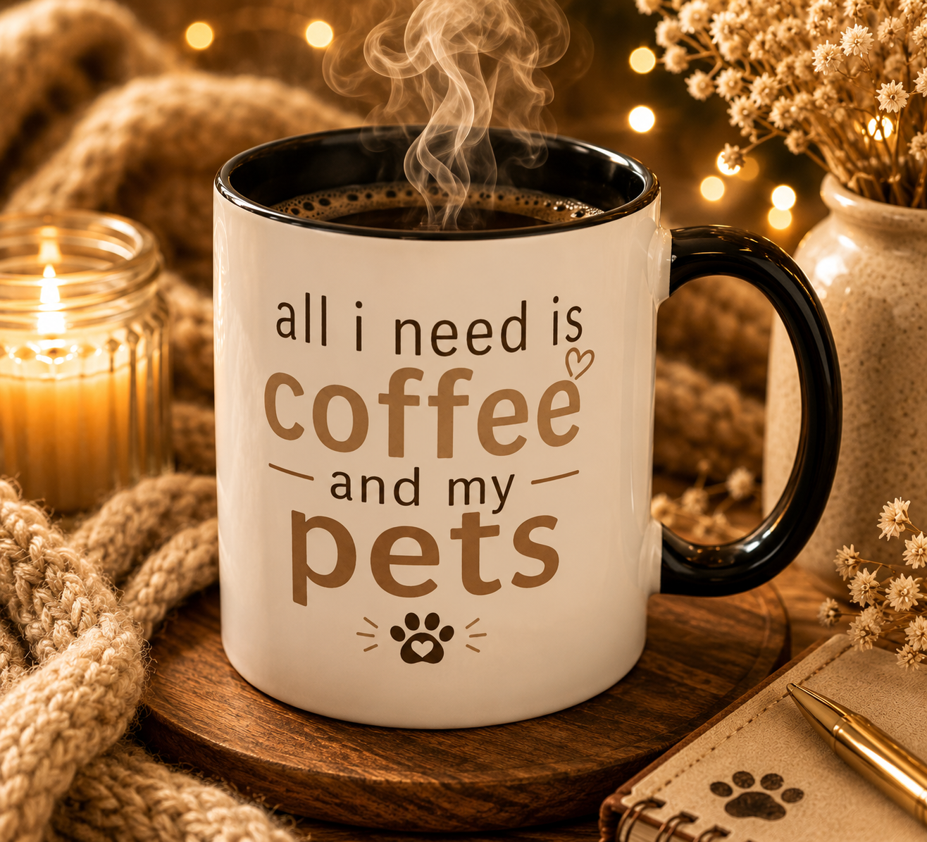 Pet Lover Coffee Mug – "All I Need Is Coffee and My Pets" Funny Gift Cup